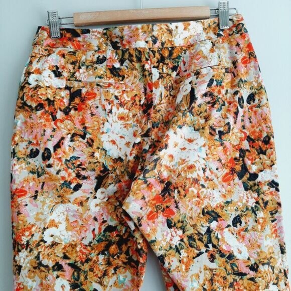 LINEA DOMANI / Crop Ankle Pants Abstract Multicolor Floral Tan Red Pink White 4 - Picture 8 of 15